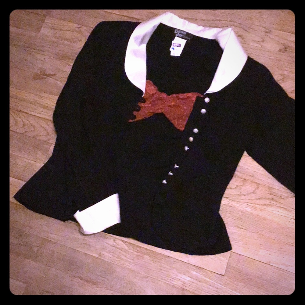 **Vintage~ Black business coat with silk accent